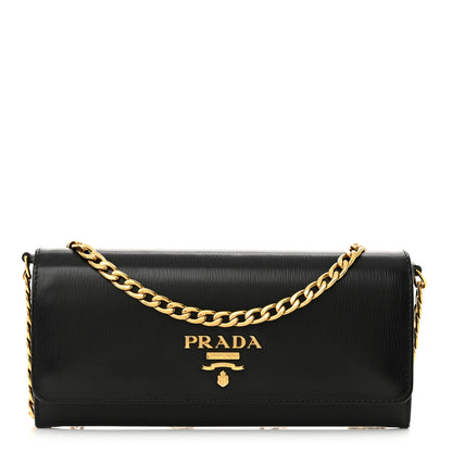 Prada Vitello Move Metal Oro Chain Wallet Black 1 of 10