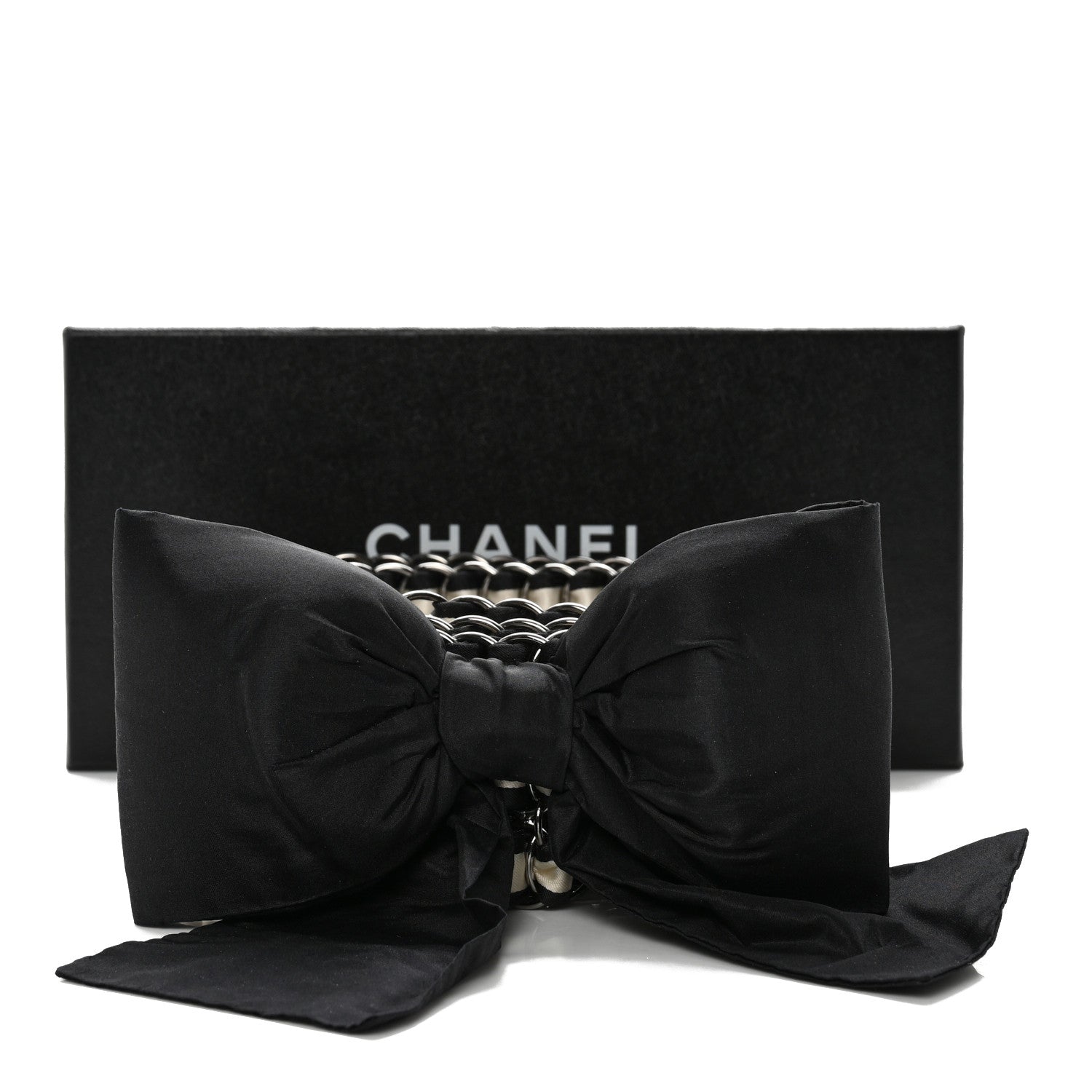 Chanel Grosgrain Silk Chain CC Bow Belt Black Ecru 8 of 8