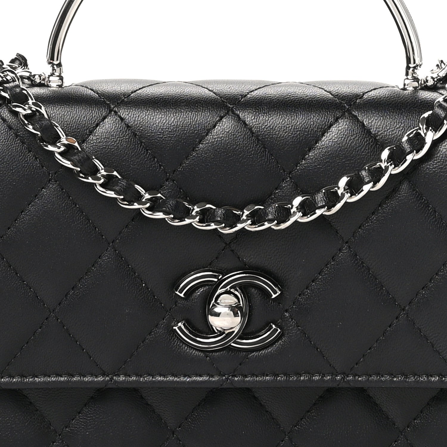 Chanel Lambskin Quilted Metal Top Handle Crossbody Flap Black 10 of 16