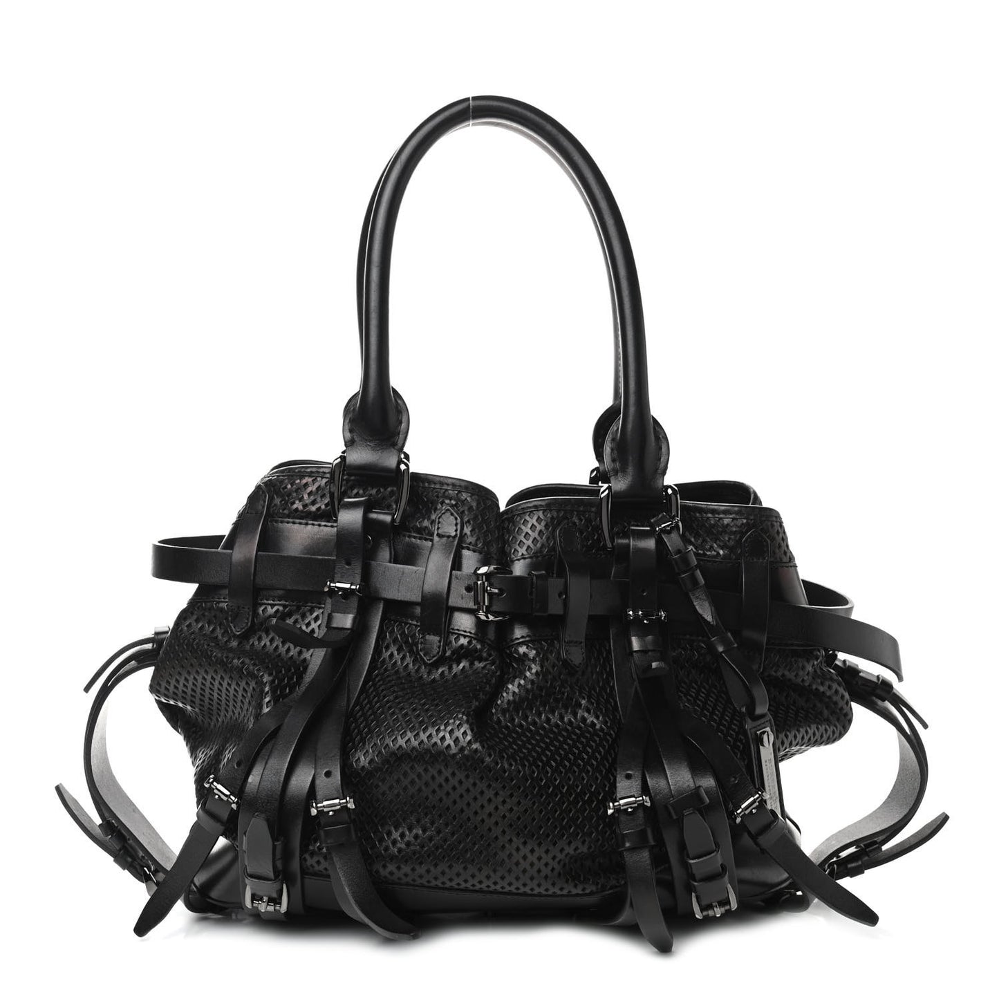 Perforated Calfskin Belted Bag Black