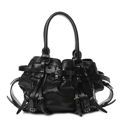 Burberry Perforated Calfskin Belted Bag Black 1 of 11