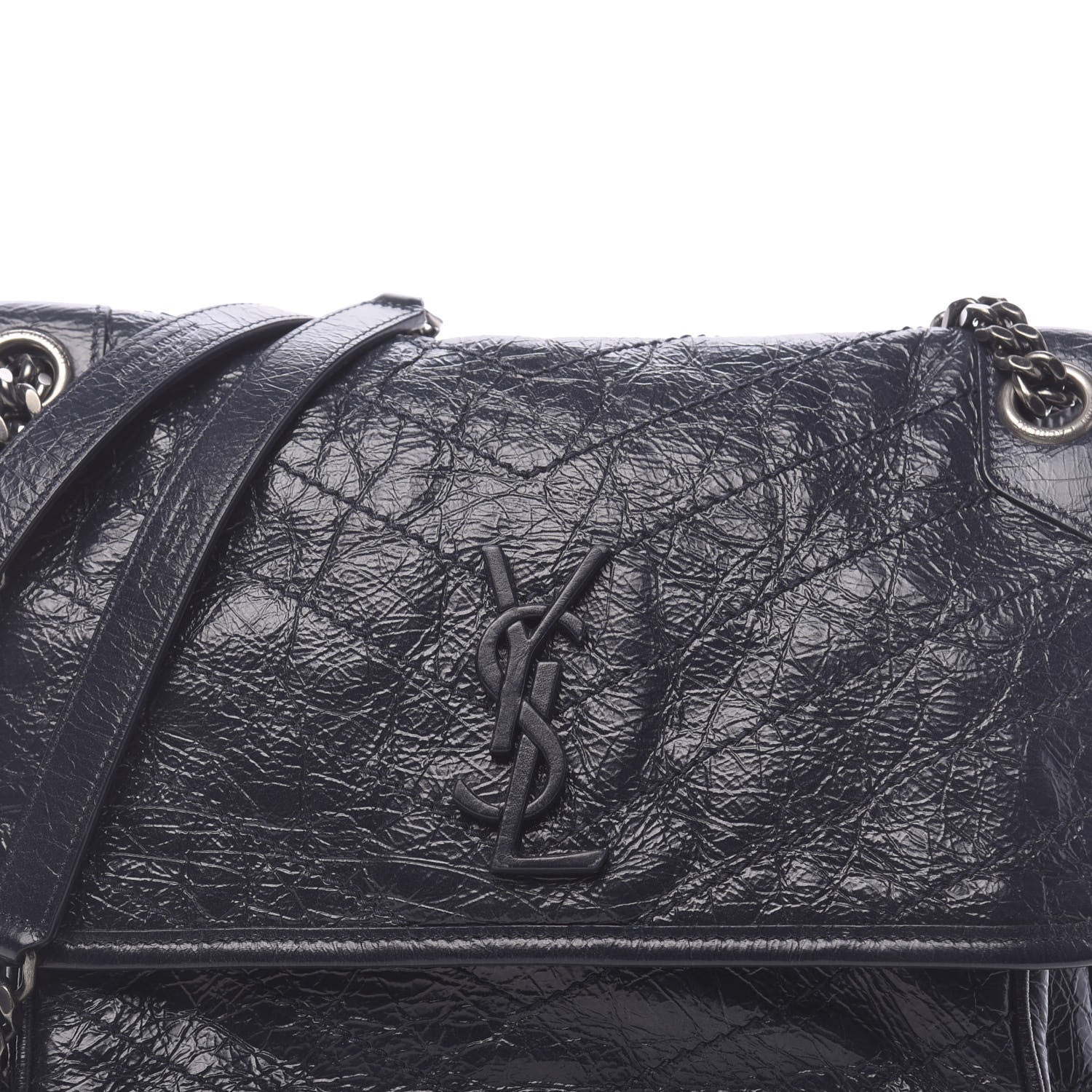 Saint Laurent Crinkled Calfskin Matelasse Monogram Medium Niki Chain Satchel Deep Marine 7 of 11