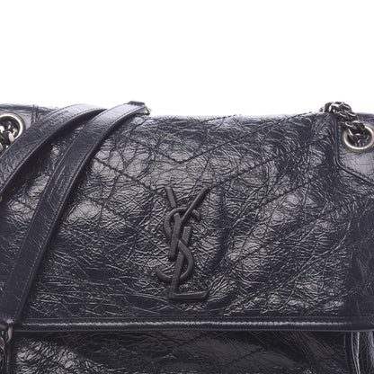 Saint Laurent Crinkled Calfskin Matelasse Monogram Medium Niki Chain Satchel Deep Marine 7 of 11