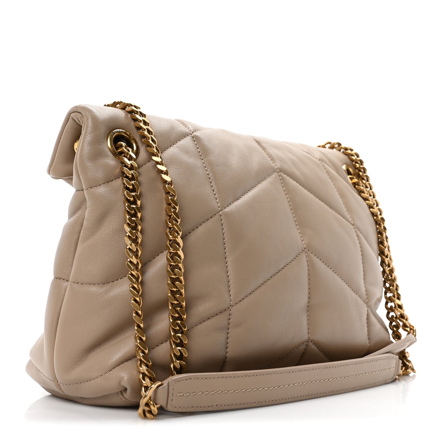Lambskin Quilted Small Loulou Puffer Monogram Chain Satchel Dark Beige