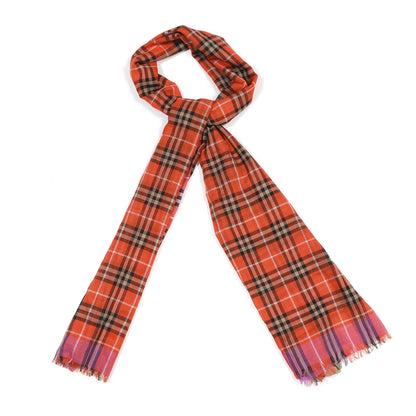 Burberry Wool Silk Vintage Check Gauze Scarf Bright Orange Red 1 of 4