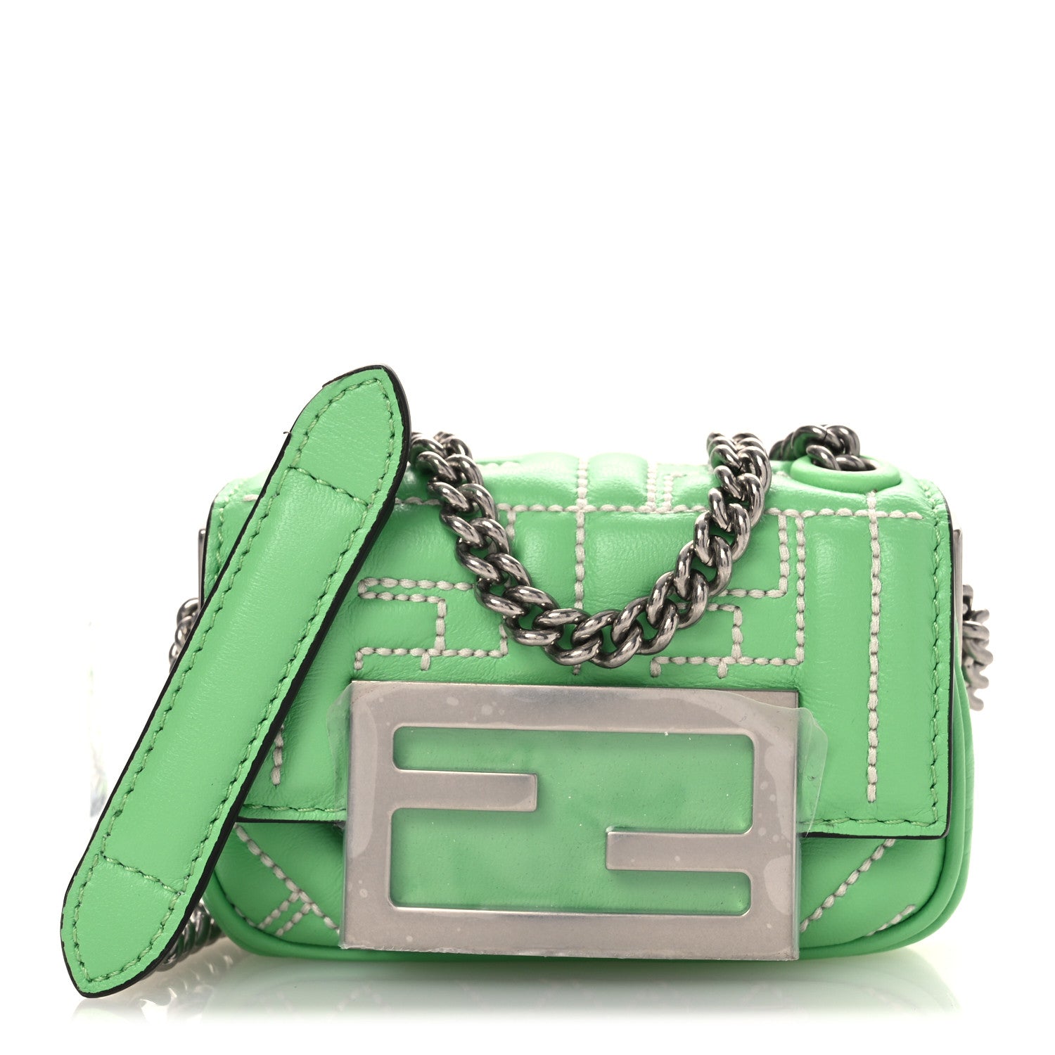 Fendi Nappa Matisse FF Embossed Nano Maxi Buckle Baguette Charm Edamame 1 of 15