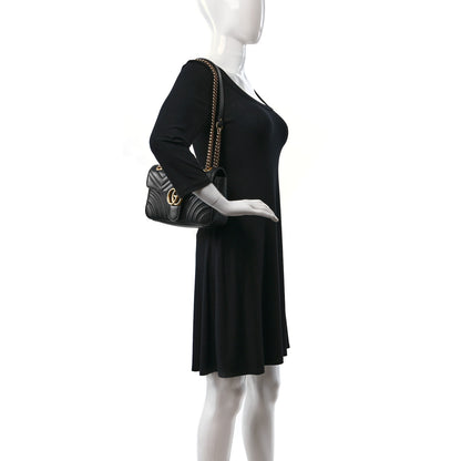 Gucci Calfskin Matelasse Small GG Marmont Shoulder Bag Black 2 of 11