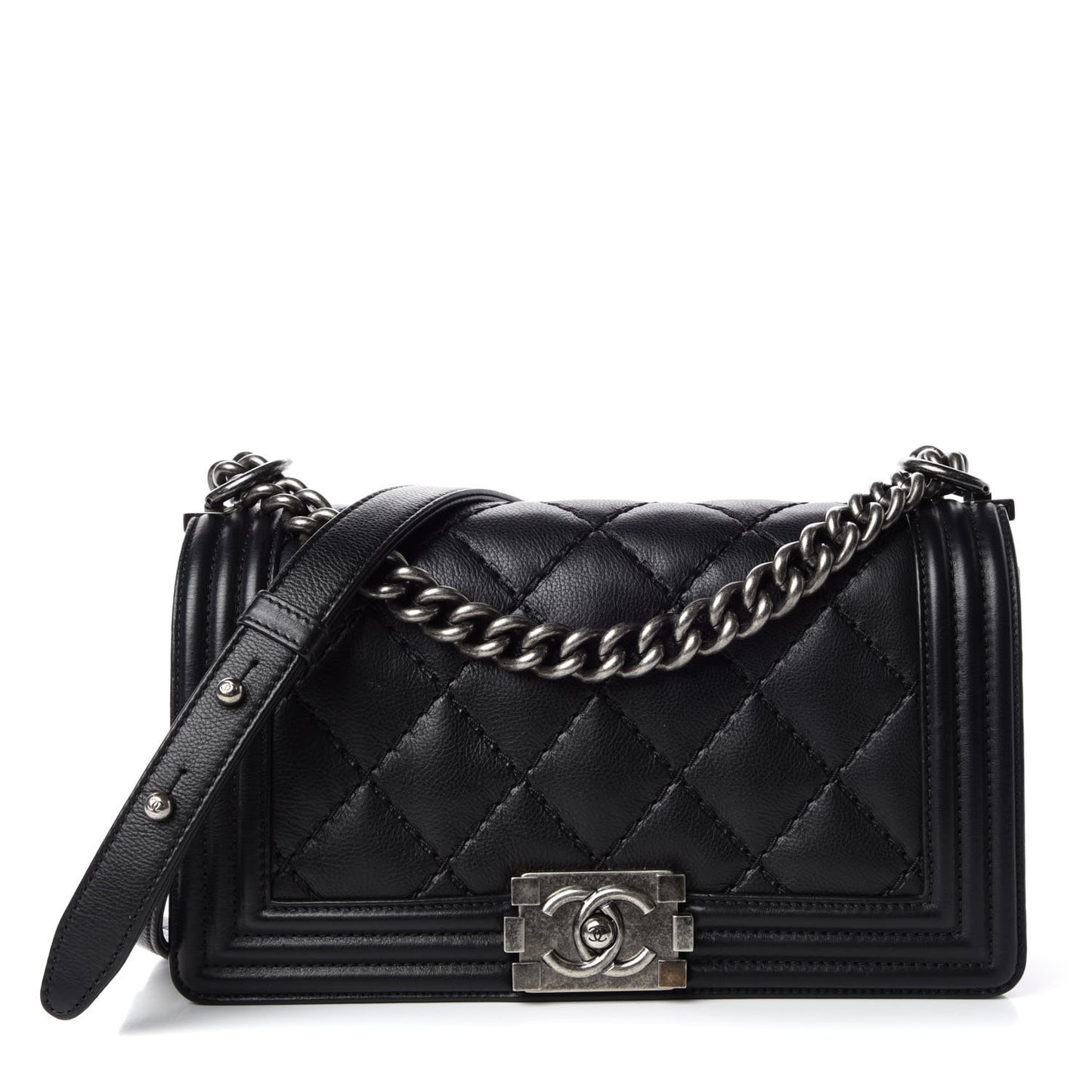 Calfskin Double Stitch Medium Boy Flap Black