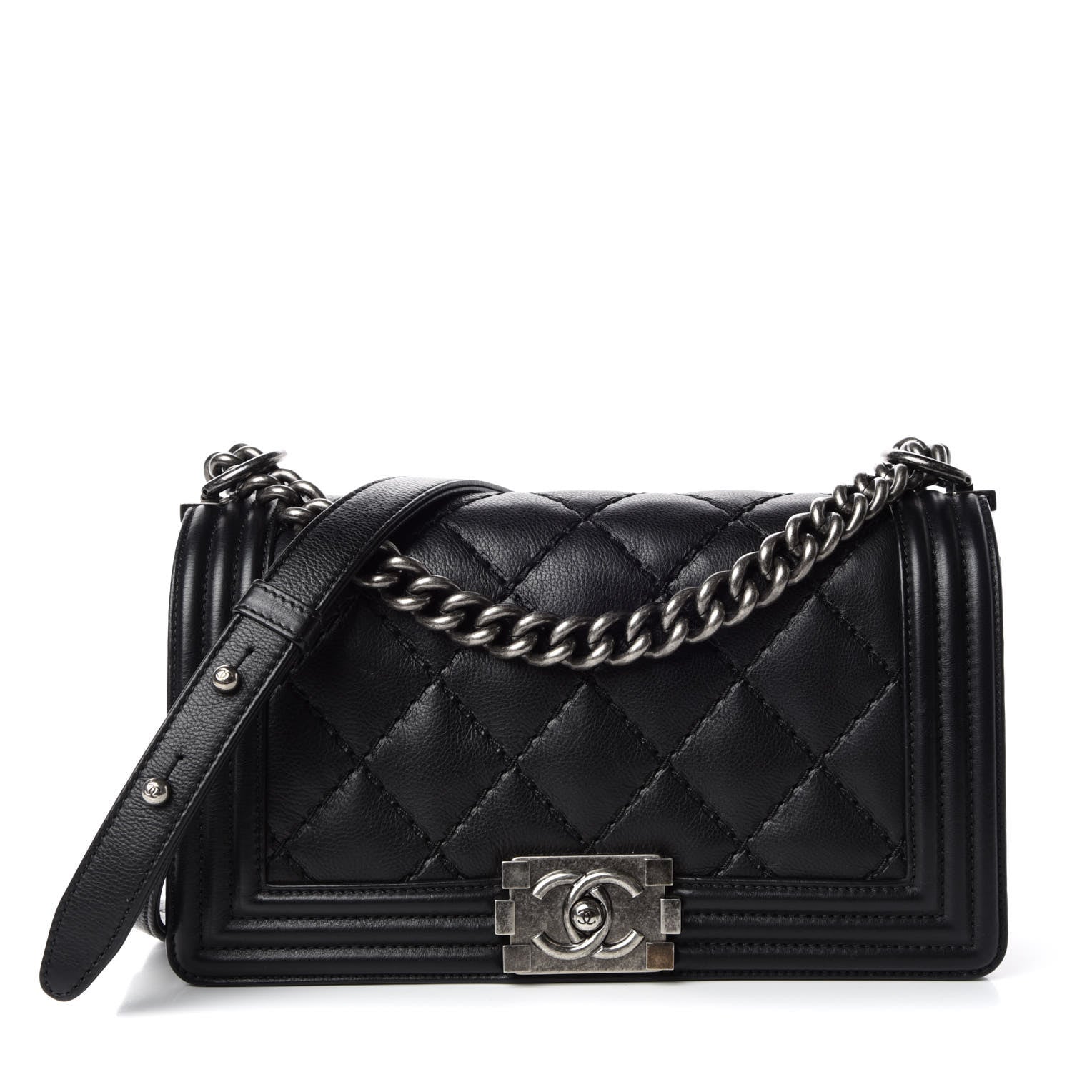 Chanel Calfskin Double Stitch Medium Boy Flap Black 1 of 9