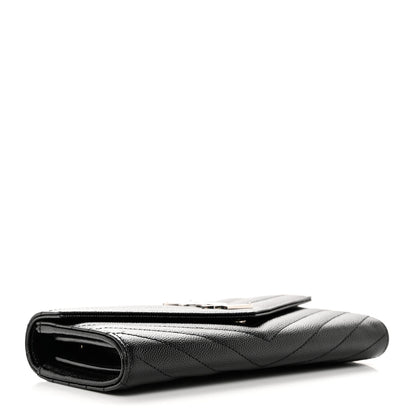 Saint Laurent Grain De Poudre Matelasse Chevron Monogram Flap Wallet Black 4 of 7