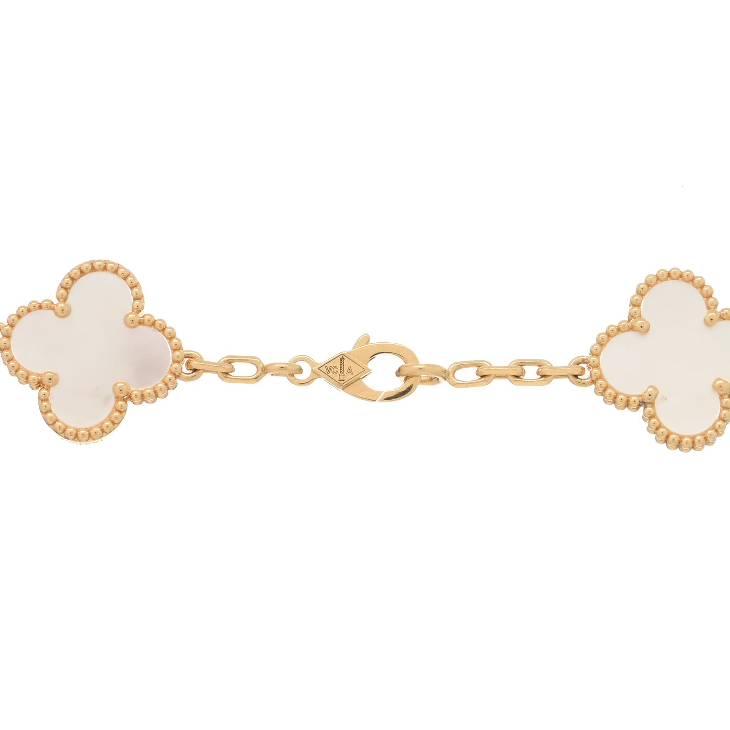 18K Yellow Gold Mother of Pearl 10 Motifs Vintage Alhambra Necklace