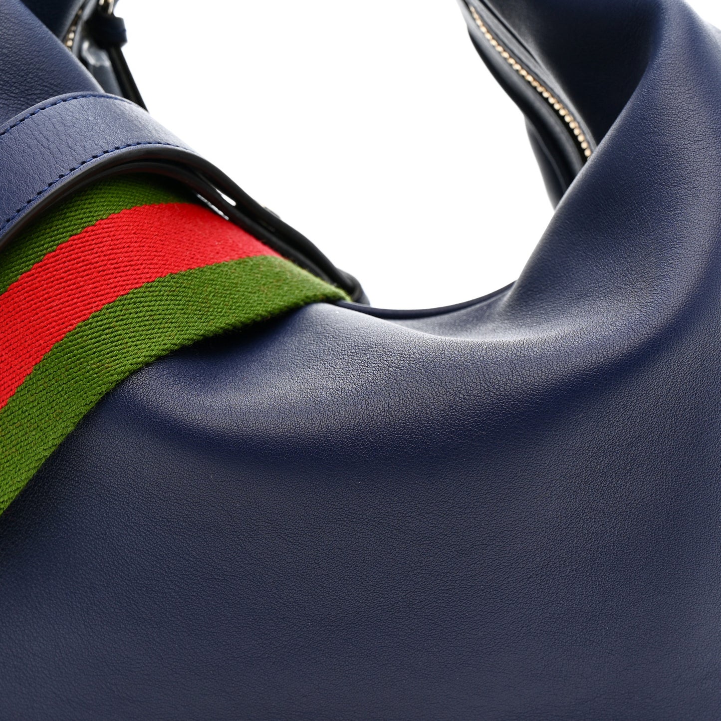 Aria Calfskin Web Large Attache Shoulder Bag Navy