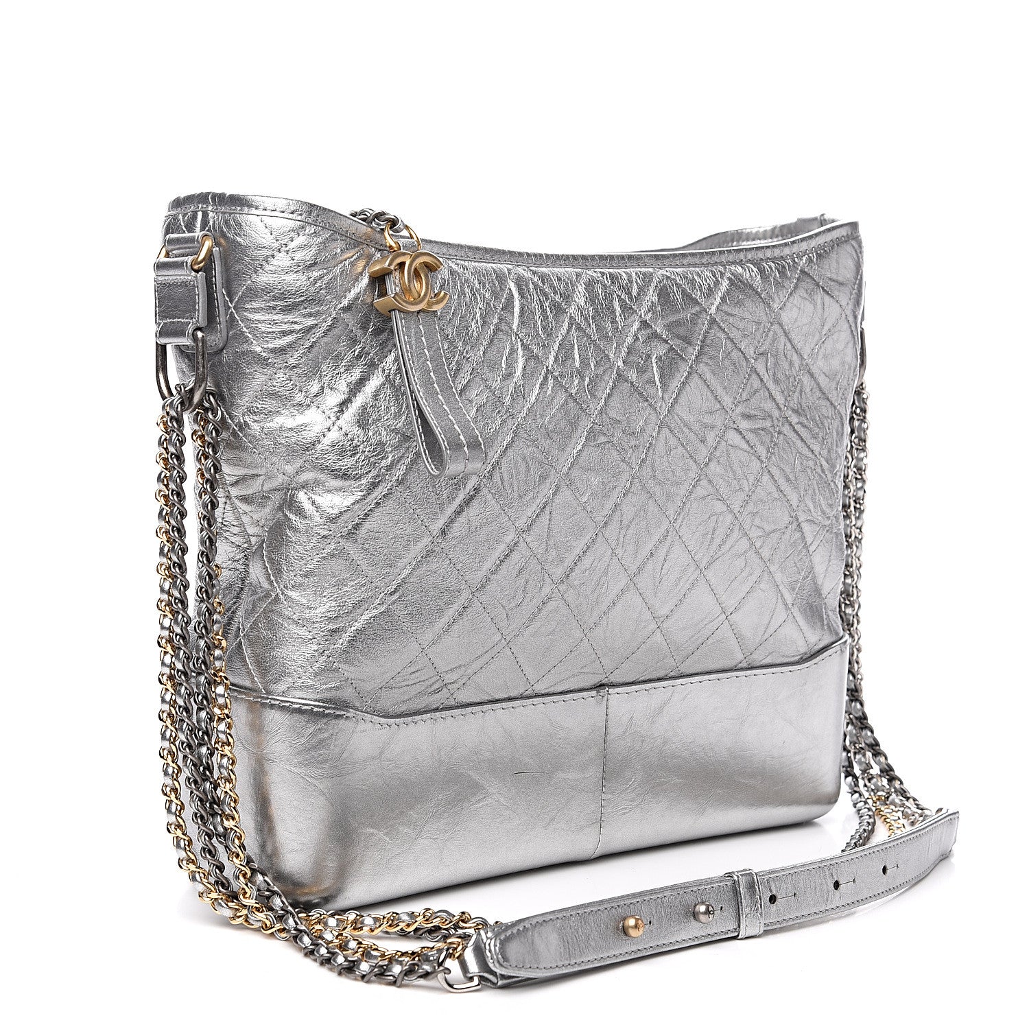 Chanel Metallic Lambskin Calfskin Quilted Large Gabrielle Hobo Silver 2 of 10