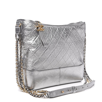 Chanel Metallic Lambskin Calfskin Quilted Large Gabrielle Hobo Silver 2 of 10