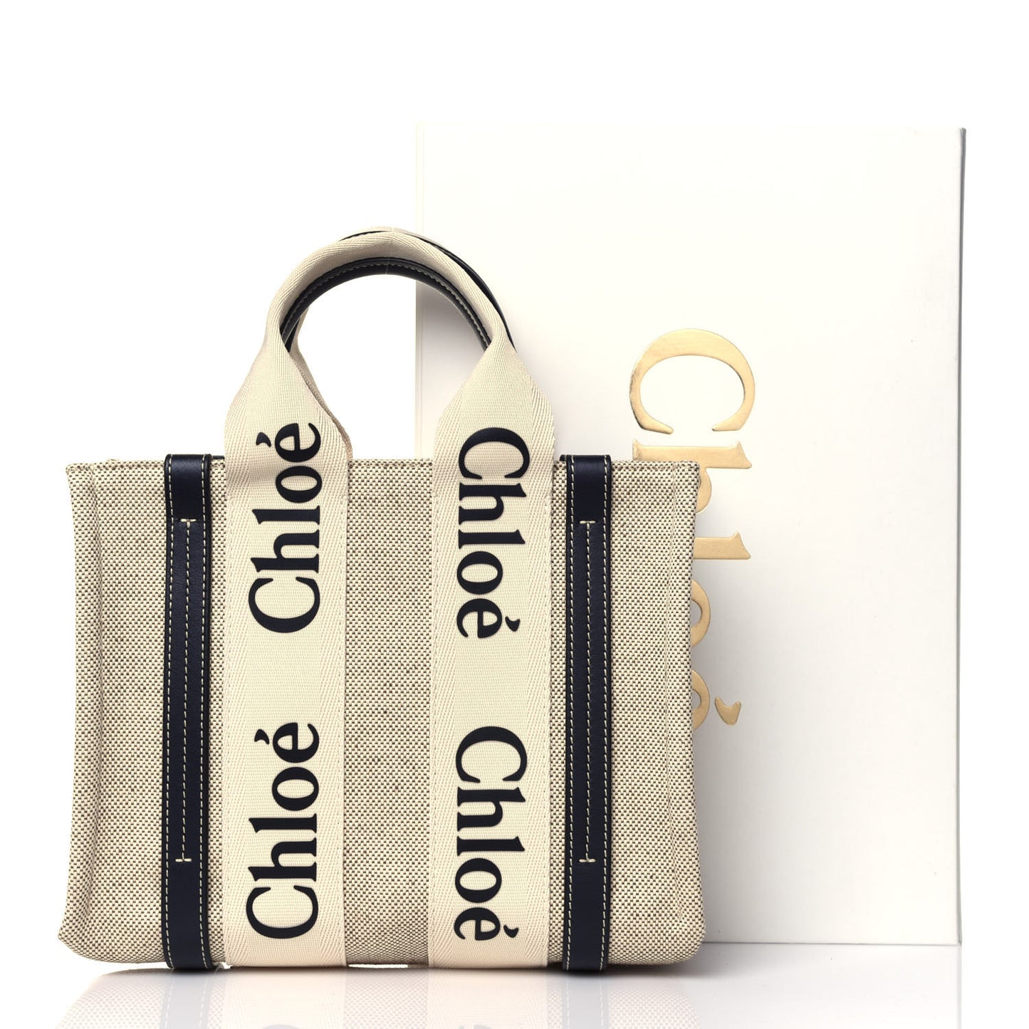 Cotton Calfskin Small Woody Ribbon Tote White Blue