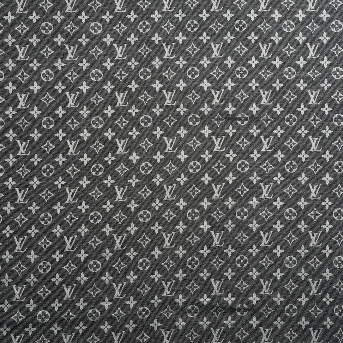 Wool Silk Monogram Denim Shawl Black