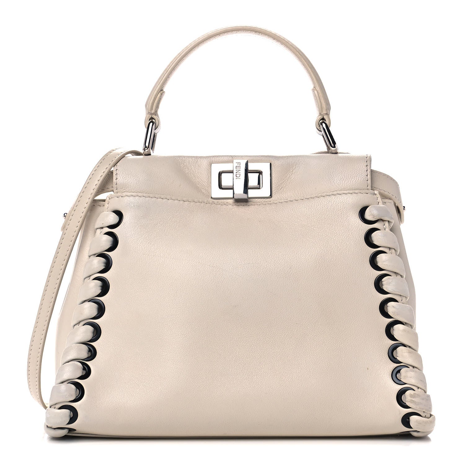 Fendi Nappa Lace Up Mini Peekaboo Iconic Satchel Bianco Carta 1 of 13
