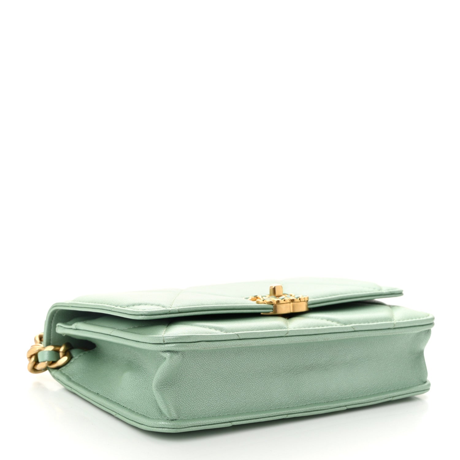 Chanel Shiny Lambskin Quilted Chanel 19 Wallet On Chain WOC Light Green 4 of 12