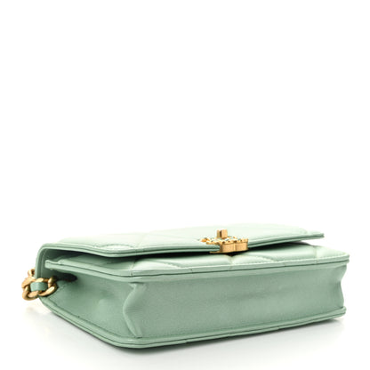 Chanel Shiny Lambskin Quilted Chanel 19 Wallet On Chain WOC Light Green 4 of 12