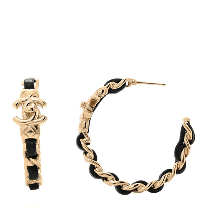 Chanel Lambskin CC Turnlock Chain Hoop Earrings Matte Gold Black 1 of 5