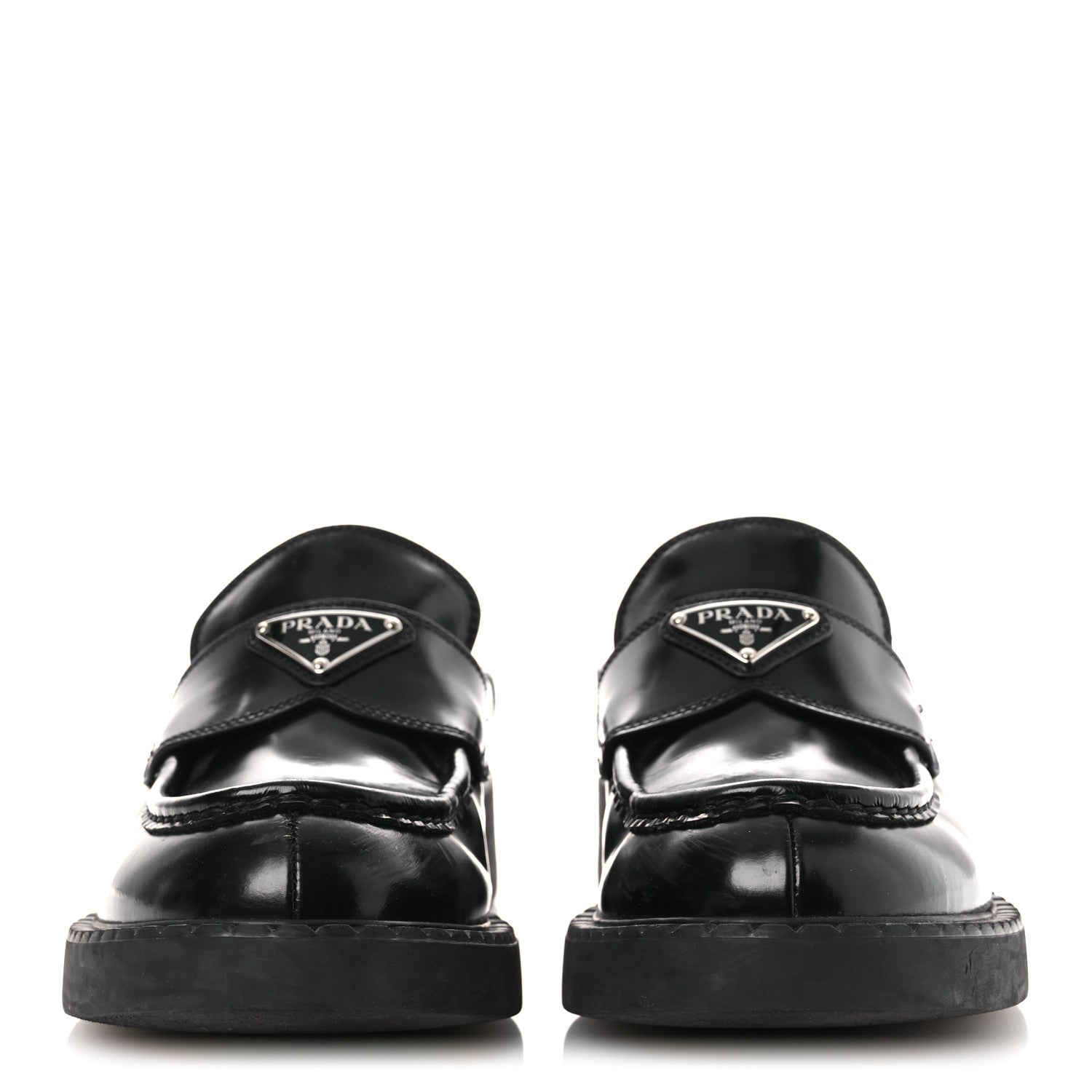 Prada Spazzolato Triangle 40mm Loafer Mules 37 Black 1830744