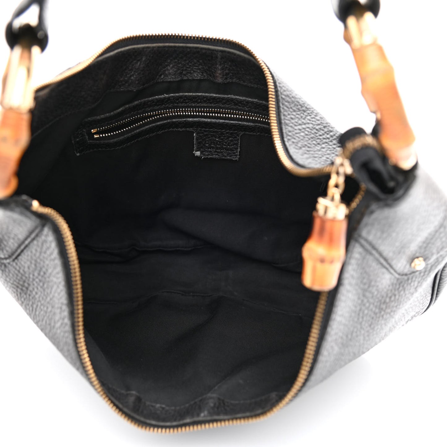 Pebbled Calfskin Web Bamboo Ring Hobo Black
