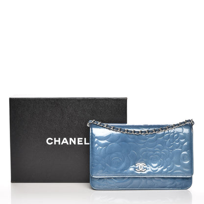 Chanel Patent Camellia Wallet on Chain WOC Blue 13 of 13