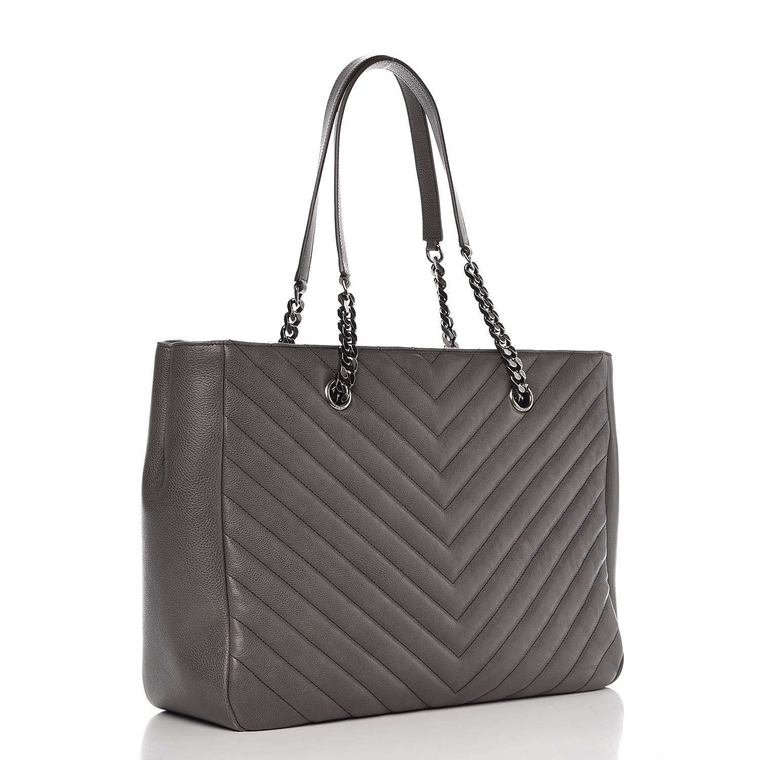 Saint Laurent Sheepskin Matelasse Chevron Large Monogram Shopping Bag Light Coal 3 of 7