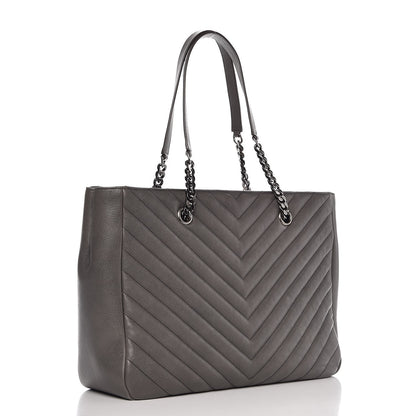 Saint Laurent Sheepskin Matelasse Chevron Large Monogram Shopping Bag Light Coal 3 of 7