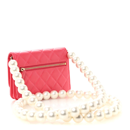 Chanel Calfskin Quilted Mini Maxi Pearls Wallet On Chain WOC Pink 3 of 10