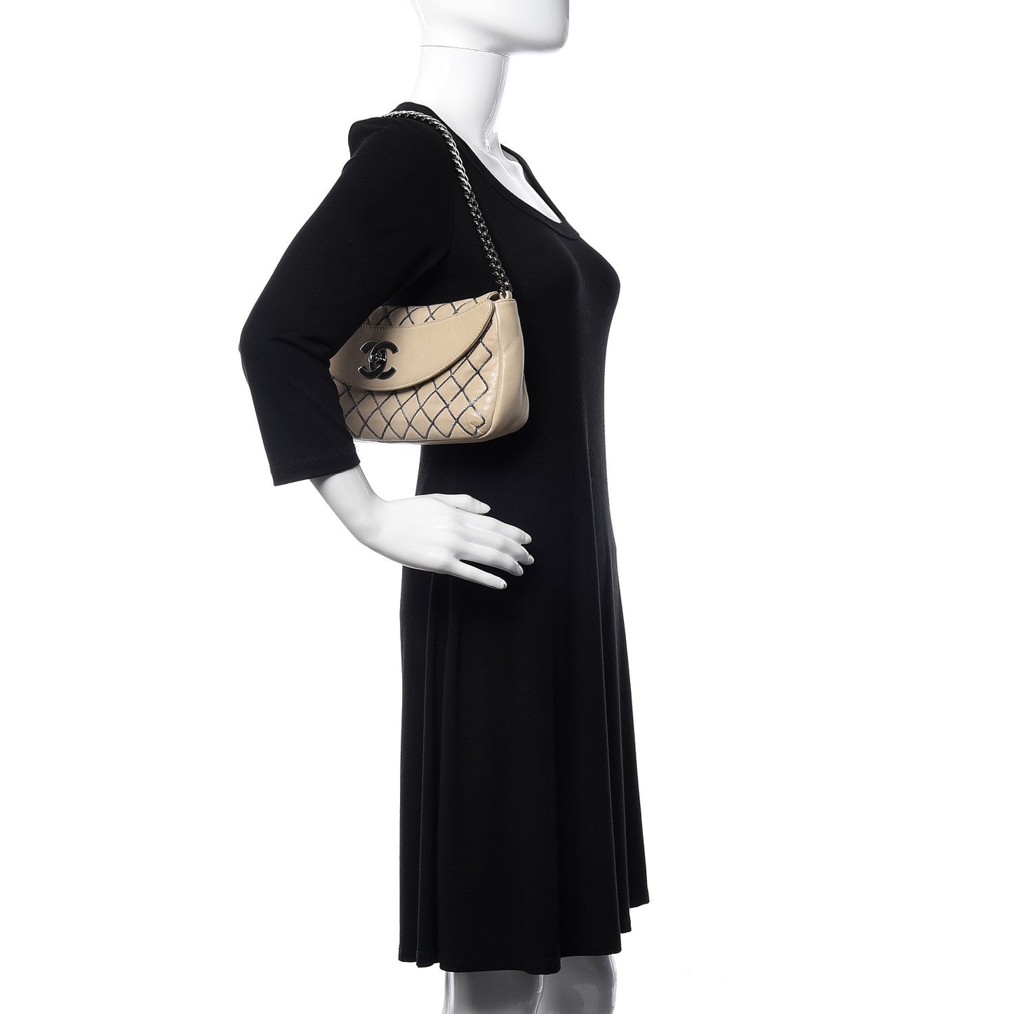 Lambskin Chain Stitch Clutch Beige