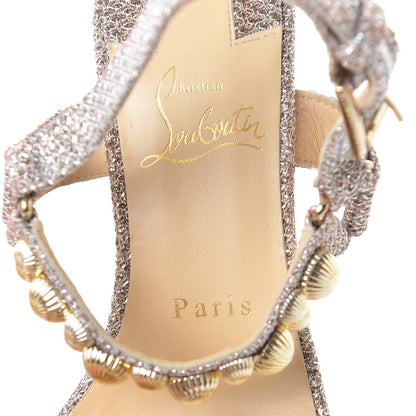 Christian Louboutin Glitter Mesh Specchio Rondaclou 120 Wedge Sandals 37 Gold 9 of 9