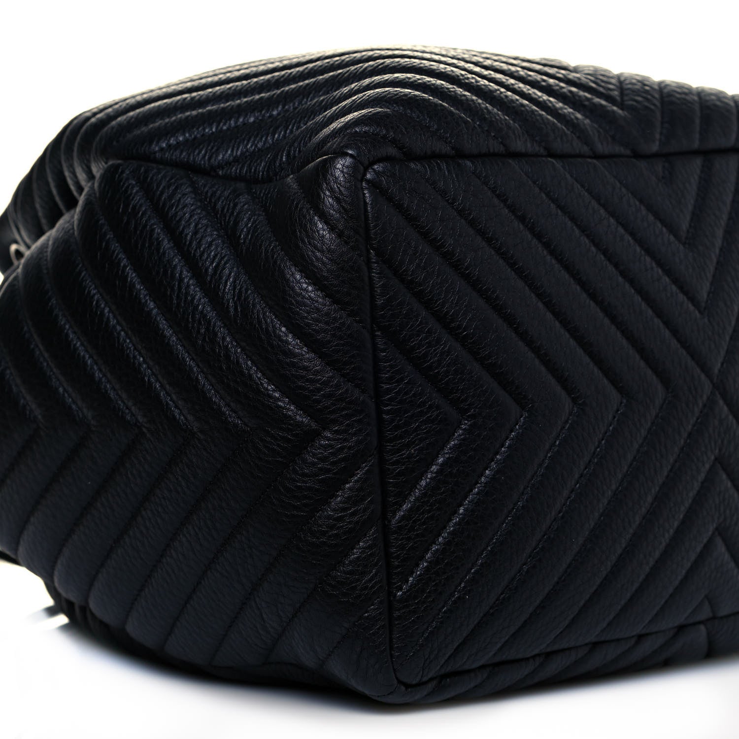 Chanel Deerskin Chevron Large CC Chain Bucket Drawstring Bag Black 9 of 13