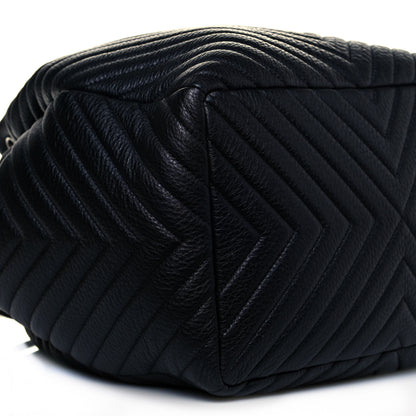 Chanel Deerskin Chevron Large CC Chain Bucket Drawstring Bag Black 9 of 13