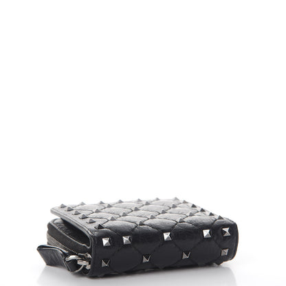 Valentino Garavani Craquele Nappa Rockstud Spike Compact Zip Around Wallet Black 4 of 10