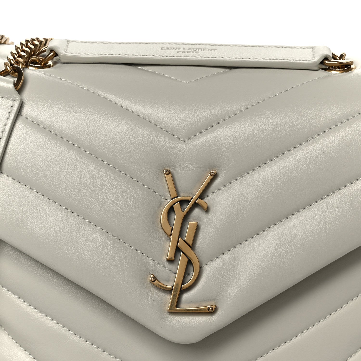 Saint Laurent Calfskin Y Quilted Monogram Small Loulou Chain Satchel Blanc Vintage 9 of 11