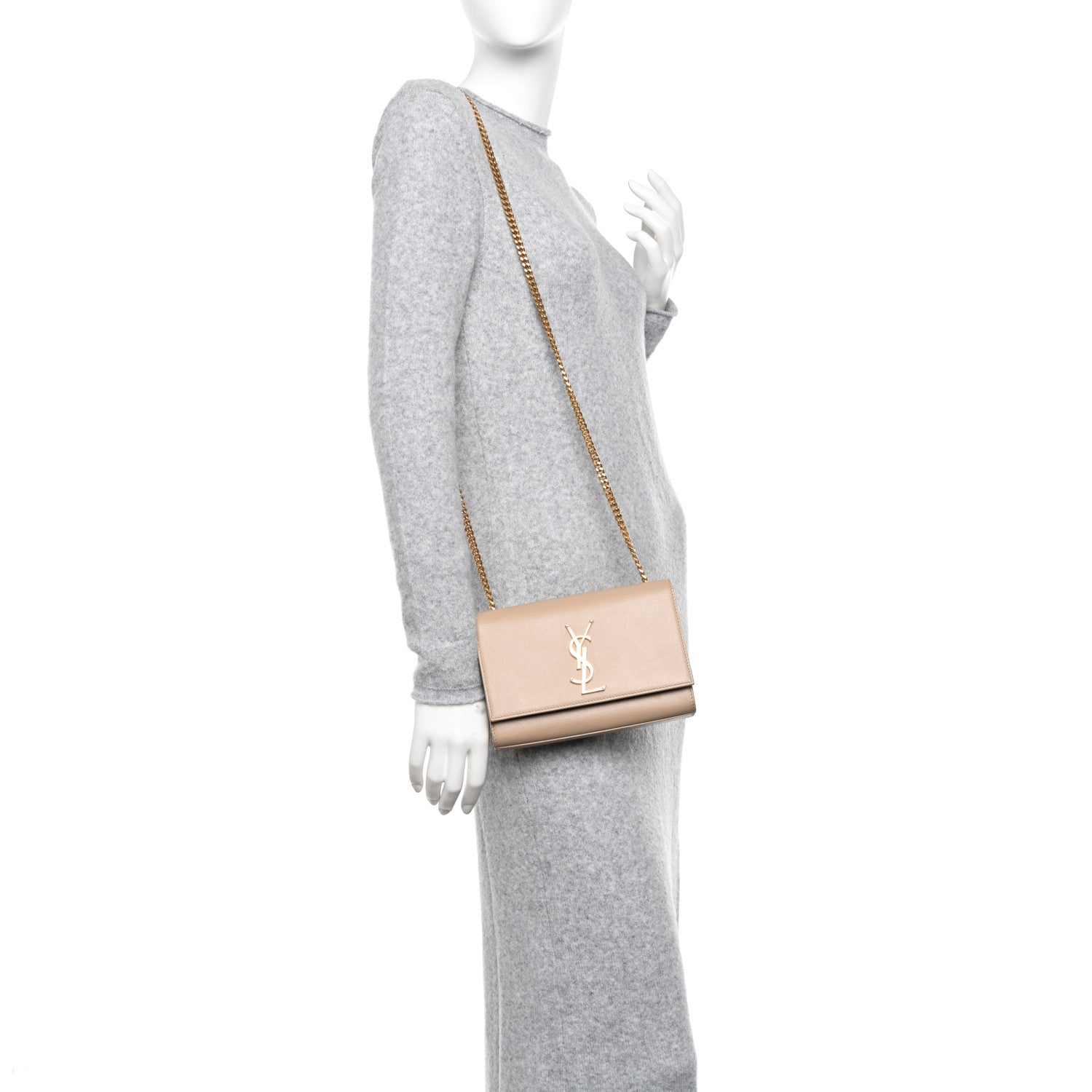 Saint Laurent Grain De Poudre Small Monogram Kate Satchel Dark Beige 2 of 10