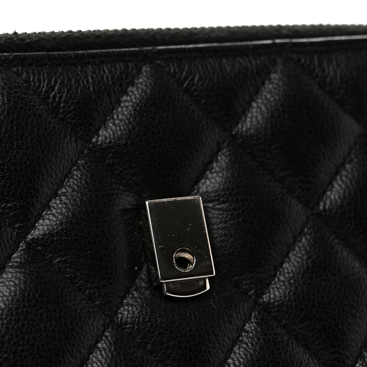 Grained Calfskin Quilted CC Box Clutch With Chain Black