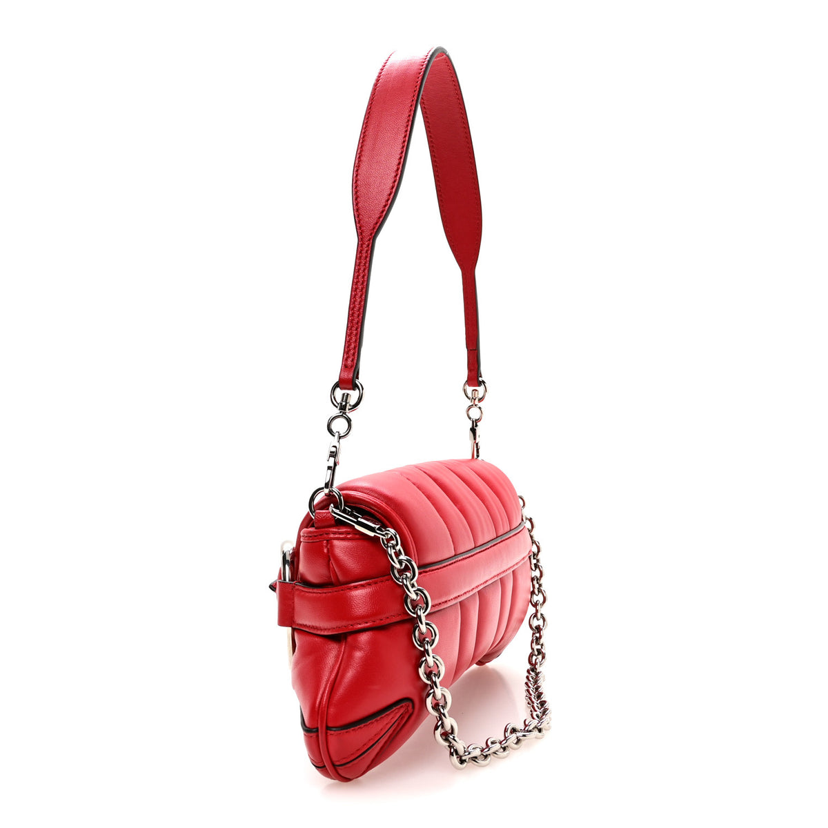Nappa Vertical Matelasse Small Maxi Horsebit Chain Shoulder Bag Beret Red