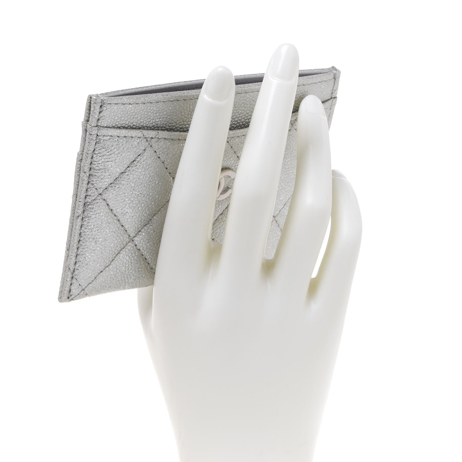 Chanel Glittered Metallic Caviar Quilted Card Holder Silver 2 of 9