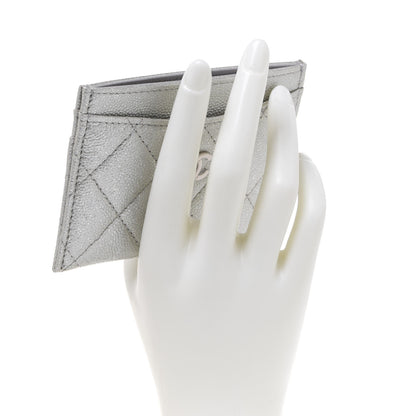 Chanel Glittered Metallic Caviar Quilted Card Holder Silver 2 of 9