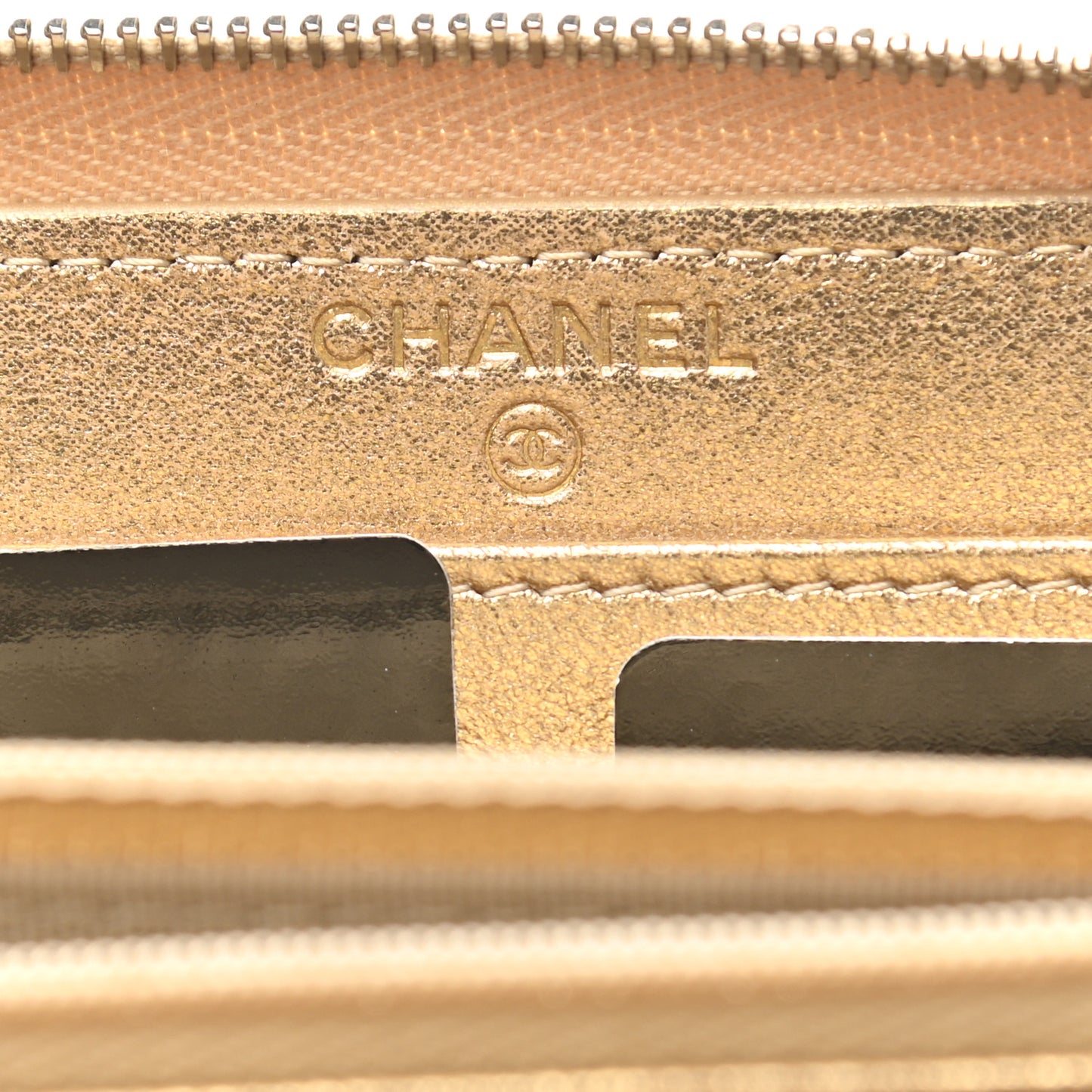 Metallic Lambskin Quilted Large Gusset Zip Around Wallet Gold