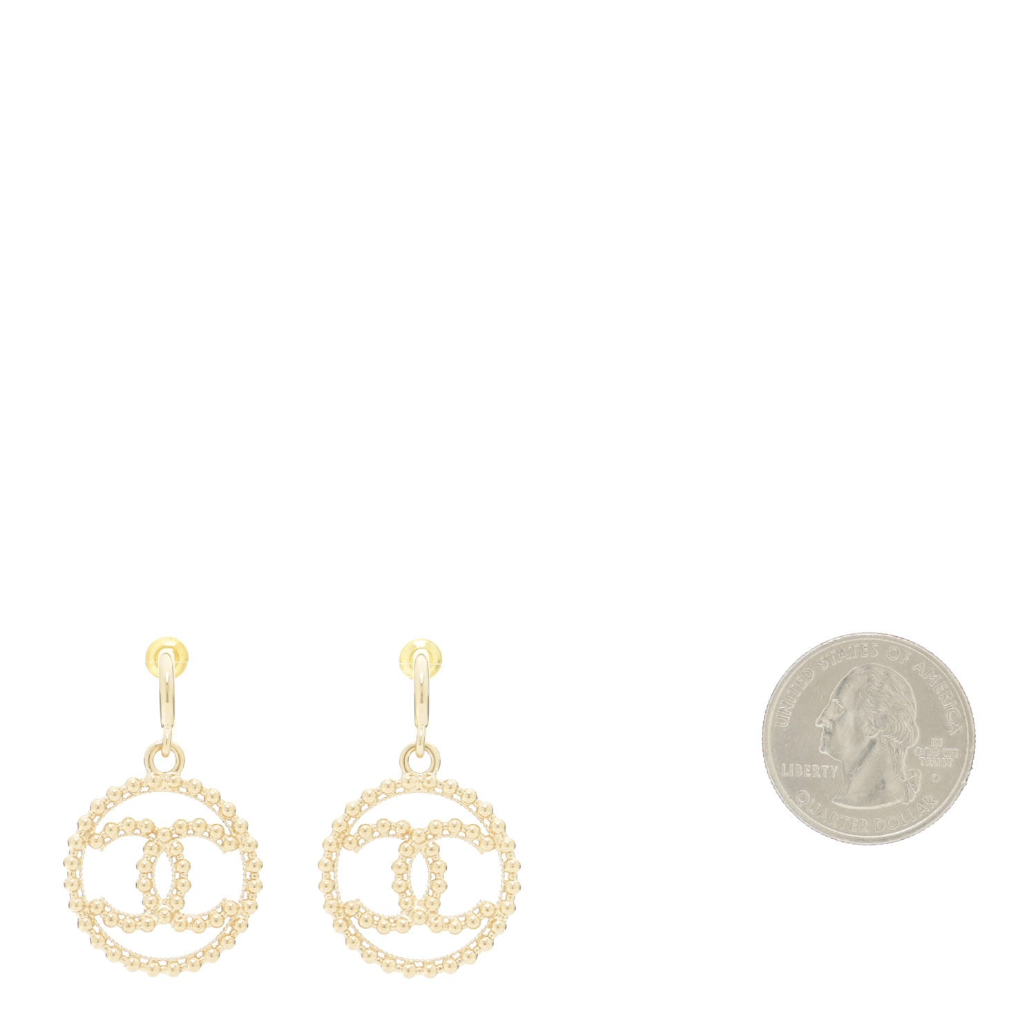 Chanel Metal Bead Round CC Drop Earrings Gold 2 of 5