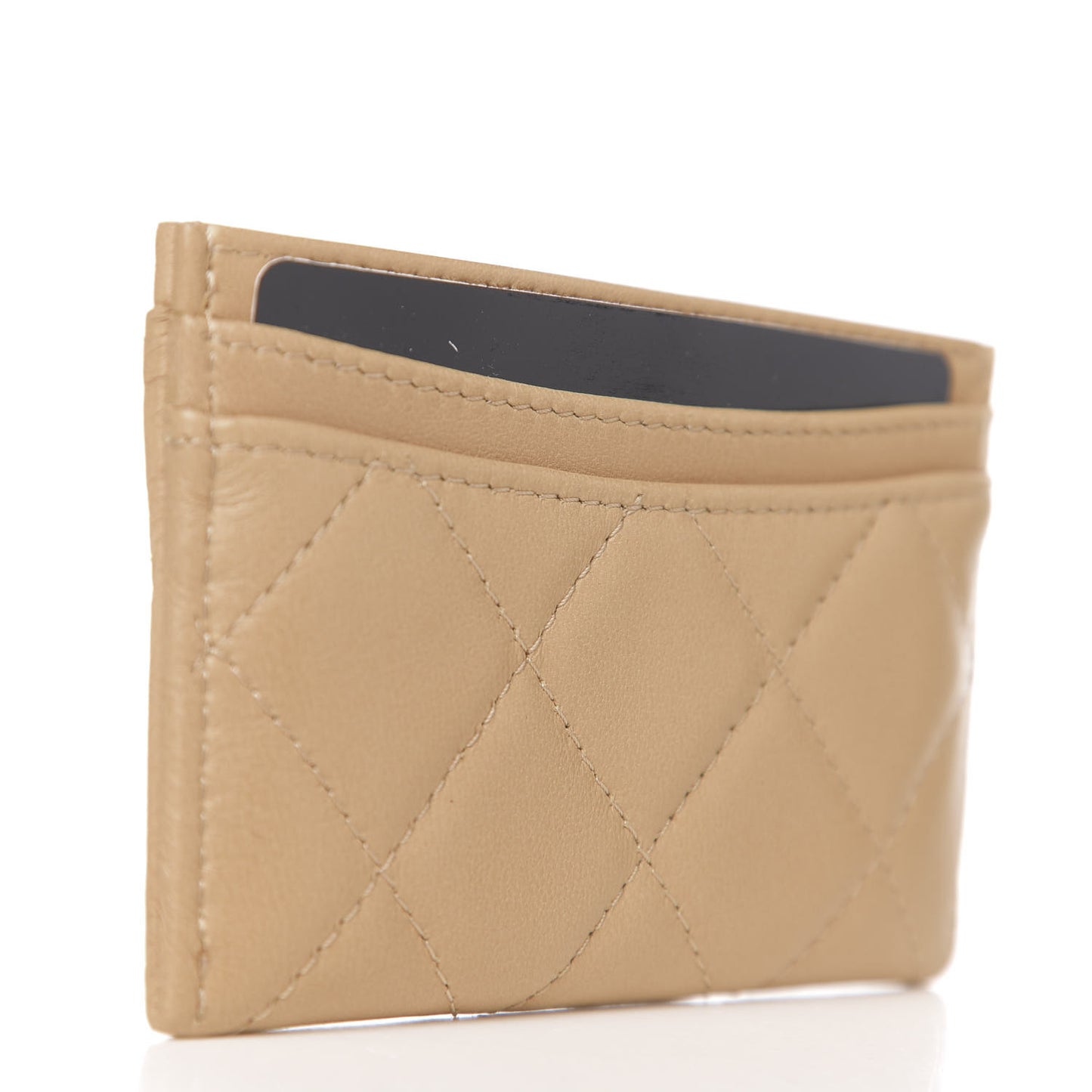 Lambskin Quilted CC Card Holder Beige