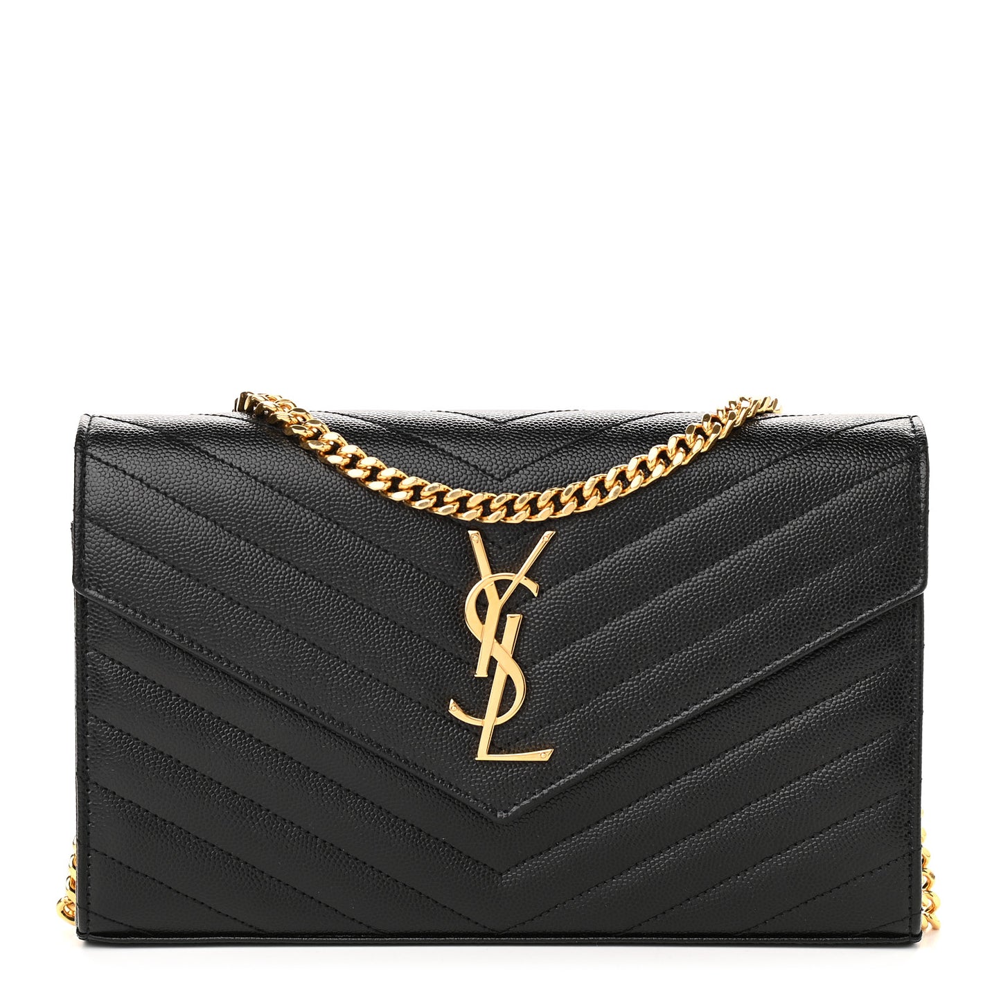 Grain De Poudre Matelasse Chevron Monogram Chain Wallet Black