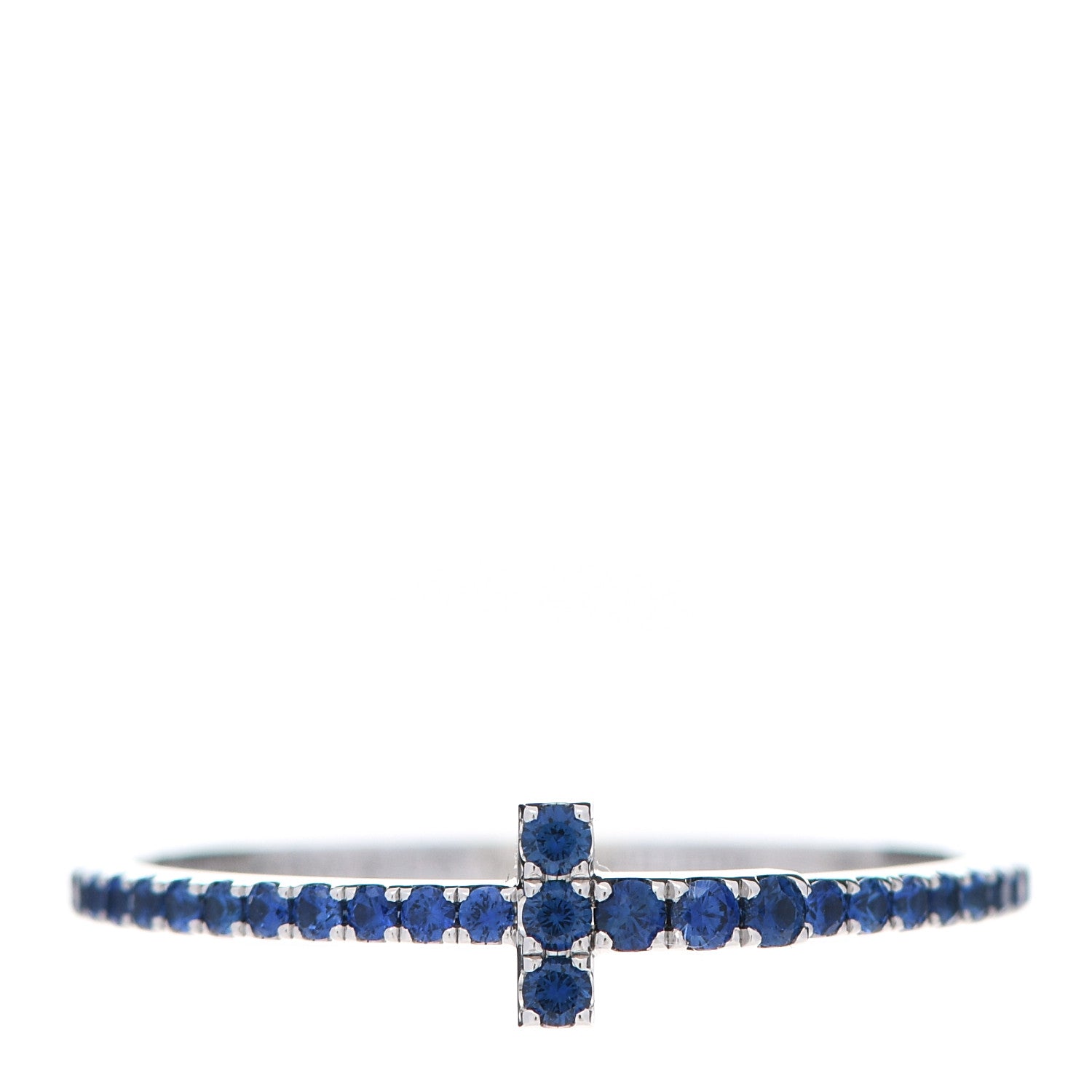 Tiffany 18K White Gold Blue Sapphire T Wire Pave Ring 54 7 1 of 6