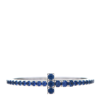 Tiffany 18K White Gold Blue Sapphire T Wire Pave Ring 54 7 1 of 6