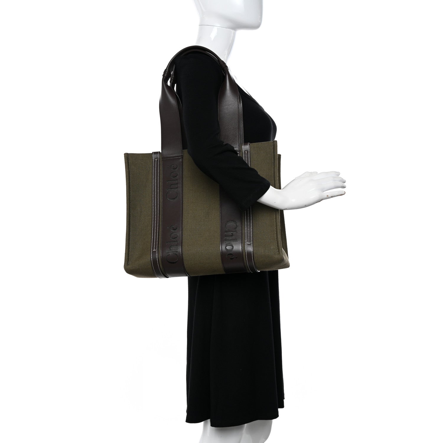 Chloe Linen Calfskin Medium Woody Tote Warm Green 2 of 14