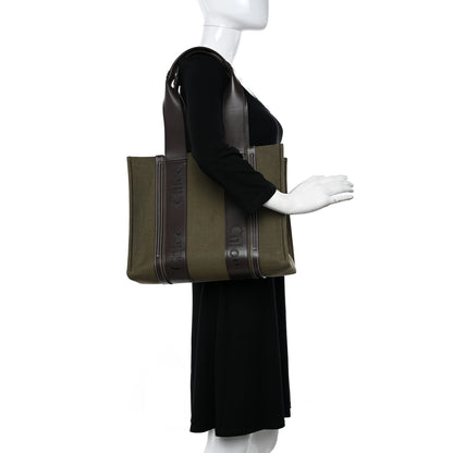 Chloe Linen Calfskin Medium Woody Tote Warm Green 2 of 14