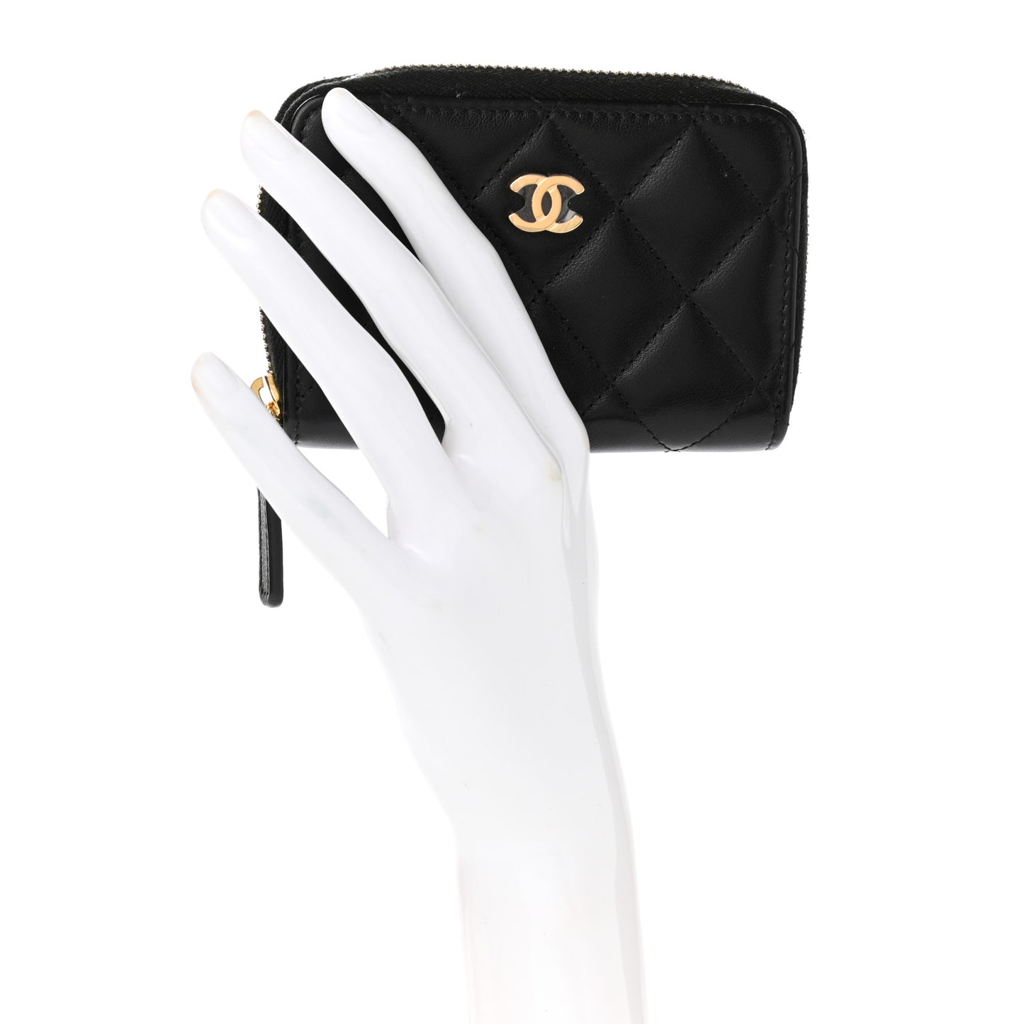 Lambskin Quilted Zip Coin Purse Black